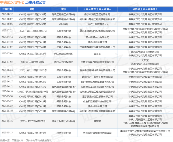 宏基资本 中铁武汉电气化作为被告/被上诉人的1起涉及合同纠纷的诉讼将于2025年8月5日开庭